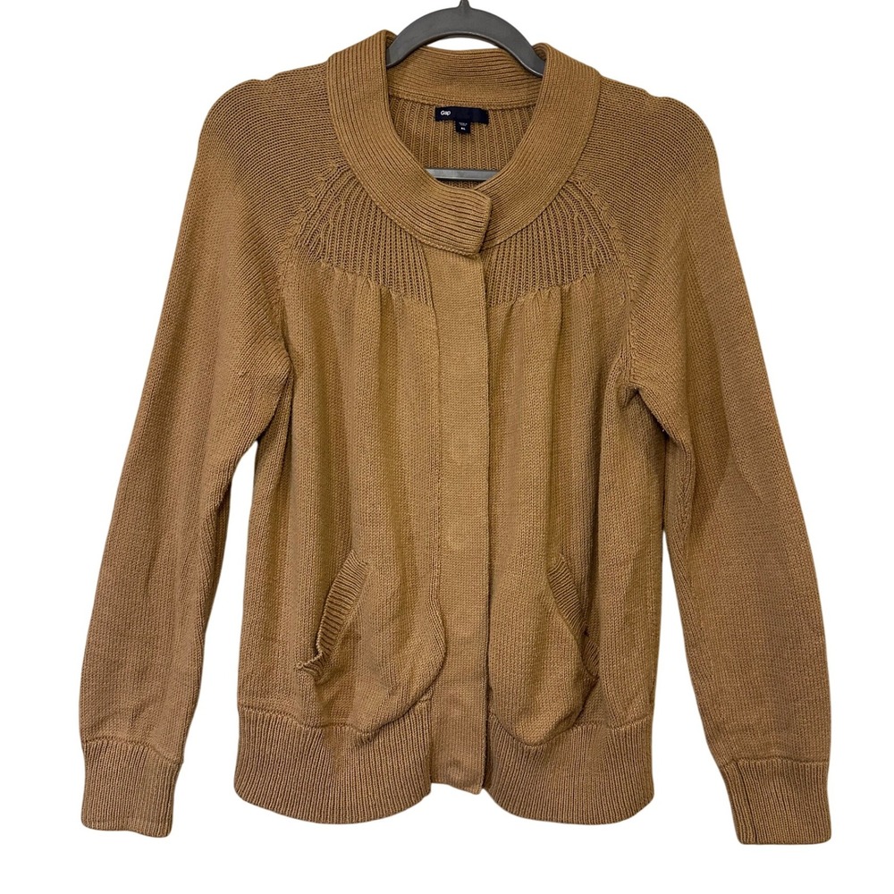 Gap Women's Camel Brown Knit Cardigan‎ Button Front Pockets Size XL